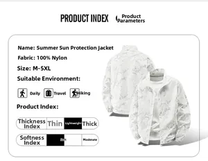 Tableau technique de la veste solaire blanche homme en 100% nylon et tailles du M au 5XL