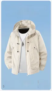 Detail of hooded sun protection jacket featuring full zipper and functional zip pockets