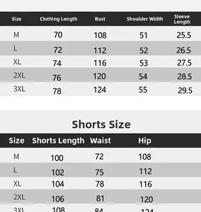 Detailed size guide table for men ice silk short sleeve shirt and shorts set