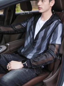 Men's black mesh hooded sun protection jacket for outdoor sports and driving wear