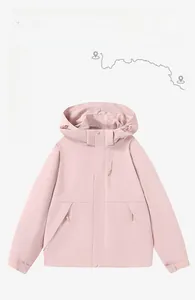 Detail view of pink waterproof hiking jacket with windproof placket and adjustable cuffs