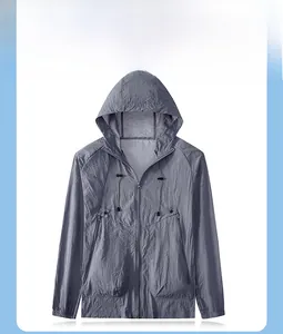 Flat lay of gray lightweight ice silk sun protection hoodie with full zip and elastic cuffs