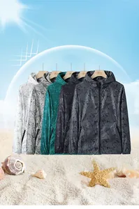 Veste de protection solaire respirante avec motif feuilles et poches zippées extérieur