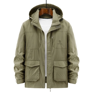 Giacca Cargo da Uomo con Cappuccio per Outdoor Antivento Resistente all'Usura Multi-Tasca Cappotto da Lavoro per Primavera Autunno