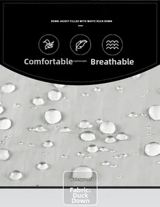 Waterproof white fabric detail of light duck down jacket showing water droplets on surface