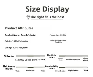 Size guide and material specs for the waterproof outdoor windbreaker jacket