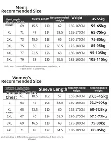 Detailed size chart for windproof outdoor jacket showing height and weight recommendations