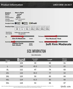 Tableau des tailles pour veste coupe-vent homme M à 5XL avec détails sur les mesures