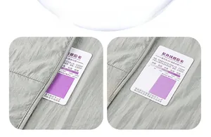 Detail showing UV protection fabric test on light grey quick-dry sun protection jacket