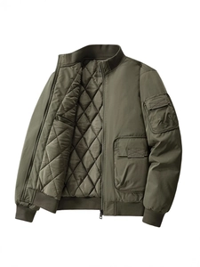 Men's army green flight jacket with quilted lining and multi-pocket utility design