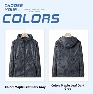 Détails de la veste de protection solaire gris foncé avec motif camouflage de érable