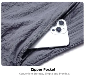 Detail of gray ice silk sun protection jacket showing the functional zipper pocket