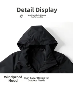 Detail of outdoor windproof jacket collar with adjustable hood and quilting