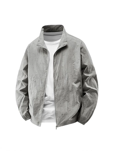 Veste de Protection Solaire pour Hommes 100% Nylon Légère Respirante Coupe-vent Manteau de Sport Plein Air Col Montant Imprimé Marbre Décontracté Été