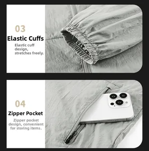 Detail of elastic cuffs and hidden zipper pocket holding a smartphone on sun jacket