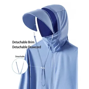 UPF50+ ice silk sun protection jacket with breathable mesh and detachable brim
