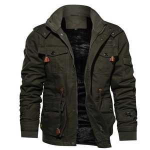 Men's Workwear Hooded Jacket Cotton Thickened Fleece Lined Coat Military Style Outdoor Winter Outerwear Casual Warm Fashion Top