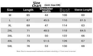 Guide des tailles de la veste de protection solaire pour hommes de M à 5XL en cm