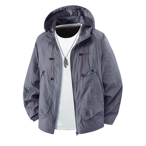 Men's lightweight grey ice silk sun protection hoodie with UV resistance and cooling fabric