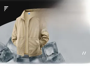 Detail view of khaki quick-dry windbreaker with breathable ice texture effect