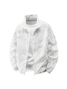 Veste légère pour hommes avec texture marbrée grise et blanche et col montant zippé