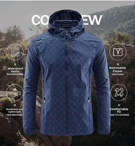 Detail of navy blue hoodie jacket with embossed B pattern and front zipper closure