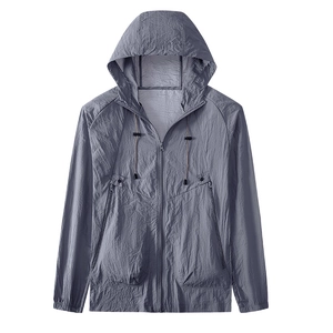 Unisex dark grey lightweight ice silk sun protection jacket with hood and full zipper