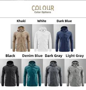 Detail showcasing seven color options for this lightweight hooded geometric print jacket