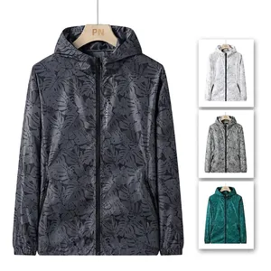 Veste de Protection Solaire À Capuche Imprimé Feuille d'Érable Coupe-vent de Plein Air Protection UV Séchage Rapide Sport Homme Femme