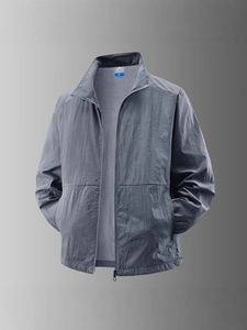 Men's dark grey lightweight outdoor sports sun protection jacket with full zip and high collar