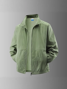 Lightweight olive green men's sun protection jacket with full zip and quick-dry fabric