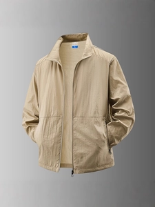 Men's lightweight quick-dry sun protection jacket in khaki with 3D ghost mannequin view