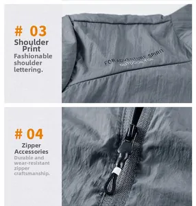 Detail of outdoor jacket showing zipper puller and adventure spirit shoulder print