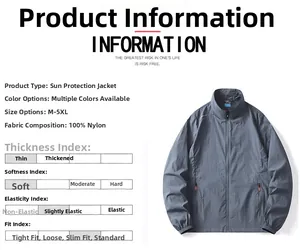 Détails des spécifications du tissu en nylon de la veste de protection solaire gris foncé