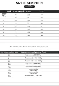 Size chart for men's outdoor vest featuring measurements and weight recommendations from M-6XL