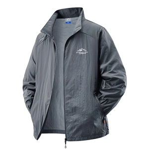 Men's dark grey lightweight UV protective sun shirt with zipper pockets and logo