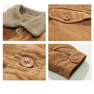 Caramel brown corduroy work jacket with faux sheepskin collar and pocket details