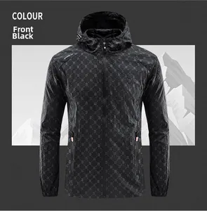 Detail of hooded windbreaker featuring monogram B print and orange zip pockets