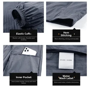 Detail view of elastic cuffs, reinforced stitching and internal anti-theft pocket