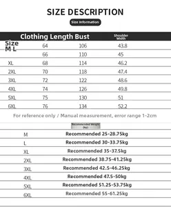 Tableau des tailles détaillé pour gilet de photographie pour hommes de M à 6XL