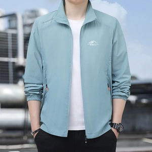 Men's lightweight quick-dry sun protection jacket in light blue with zipper pockets