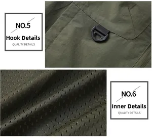Detail of outdoor vest showing a sturdy D-ring hook and breathable mesh lining material