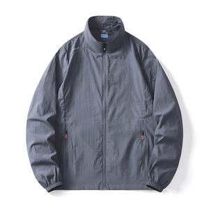 Veste de protection solaire UPF 50+ gris foncé pour homme avec fermeture éclair orange sport