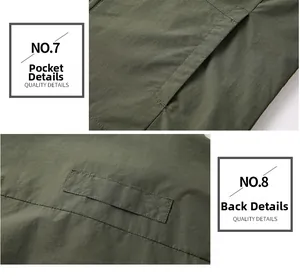 Detailed view of side pockets and back stitching on this military green outdoor vest