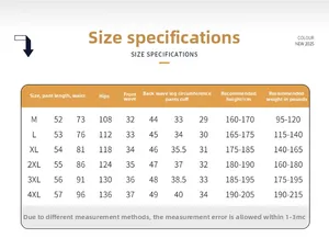 Detailed size specification chart for men's cargo shorts including waist and hip measurements