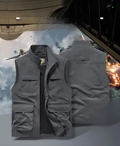 Detail view of breathable inner mesh lining and multi-pockets on outdoor fishing vest