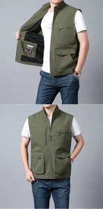 Détail du gilet utilitaire vert militaire avec multipoches et doublure intérieure pratique