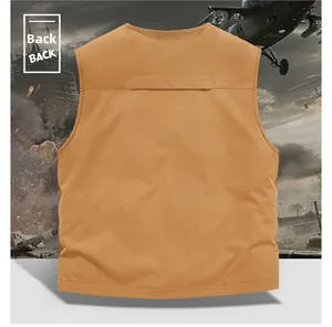 Back view of brown tactical vest featuring a hidden horizontal pocket and durable fabric