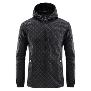 Men's lightweight hooded sun protection jacket with B-letter monogram print in black