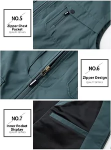 Vue détaillée du gilet d'extérieur avec poches zippées et doublure en maille respirante